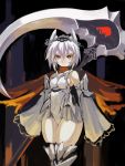  absurdres bare_shoulders breasts detached_sleeves headgear highres leotard long_sleeves puribate_(helgoland) scythe small_breasts white_hair white_leotard wide_hips yellow_eyes 