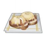  adventurer&#039;s_breakfast_sandwich_(genshin_impact) artist_request commentary egg egg_yolk english_commentary food food_focus genshin_impact ham lowres meat muted_color napkin no_humans official_art still_life third-party_source toast transparent_background 