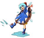 baba_(baba_seimaijo) blue_eyes blue_hair boots bow cirno hair_bow highres puddle short_hair touhou transparent_background 