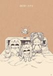  alarm_clock bed bed_sheet breasts clock commentary_request domino_mask hybrid inkling large_breasts long_hair mask messy_hair pajamas saliva splatoon takozonesu tentacle_hair time waking_up yuta_agc 