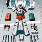  1boy 80s autobot dated double_sided_wrench kamizono_(spookyhouse) looking_at_viewer machine machinery male mecha no_humans oldschool ratchet robot screwdriver smile solo toolbox tools transformers twitter_username weapon wrench 