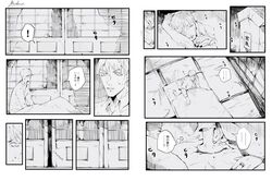  1boy blanket comic futon jojo_no_kimyou_na_bouken kira_yoshikage male_focus manoko monochrome signature sitting sleeping sliding_doors solo sweatdrop translation_request waking_up 