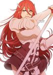  1girl armor darkgreyclouds fire_emblem fire_emblem:_kakusei fire_emblem_heroes gauntlets gloves hair_ornament long_hair looking_at_viewer polearm red_eyes redhead smile solo cordelia_(fire_emblem) very_long_hair weapon 