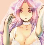  1girl bra breasts bridal_veil choker cleavage elbow_gloves gloves jewelry jun&#039;you_(kantai_collection) kantai_collection large_breasts long_hair looking_at_viewer lowres necklace purple_hair r_(shioaji) solo spiky_hair underwear veil violet_eyes white_bra 