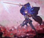  1girl alternate_costume armor blue_eyes blue_hair falchion_(fire_emblem) fire_emblem fire_emblem:_kakusei full_body highres long_hair lucina open_mouth solo tiara weapon 