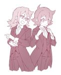  2girls ahoge alternate_costume artist_request commentary_request croix_meridies crossdressinging formal little_witch_academia monochrome multiple_girls shiny_chariot short_hair suit tuxedo younger 