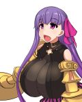  1girl bare_shoulders belt_collar bodysuit bow breasts claws curvy fate/extra fate/extra_ccc fate/grand_order fate_(series) hair_bow hair_ribbon highres huge_breasts isemagu long_hair o-ring_top open_mouth pantyhose passion_lip pink_eyes purple_hair ribbon smile solo thighs very_long_hair 