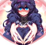  1girl al_bhed_eyes blue_hair breasts curly_hair grin heart hex_maniac_(pokemon) large_breasts long_hair looking_at_viewer npc_trainer pokemon pokemon_(game) pokemon_sm pokemon_xy smile solo tokyo_(great_akuta) wavy_mouth 