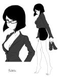  1girl black_hair bob_cut bra breasts cleavage glasses highres kidetic long_sleeves office_lady original shoes short_hair skirt underwear 