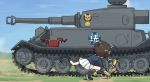  1girl caterpillar_tracks emblem girls_und_panzer ground_vehicle kakizaki_(chou_neji) leopon_(animal) military military_vehicle motor_vehicle nakajima_(girls_und_panzer) ooarai_(emblem) tank tiger_(p) 