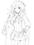  1boy braid cape fate/apocrypha fate_(series) garter_straps gauntlets gebyy-terar hair_ribbon long_hair looking_at_viewer male_focus monochrome one_eye_closed ribbon rider_of_black single_braid smile solo thigh-highs trap 