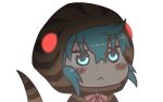  &gt;:&lt; 1girl :&lt; ahoge animal_hood aqua_eyes aqua_hair bangs blush_stickers closed_mouth crossed_bangs dark dot_nose eyebrows_visible_through_hair flat_color glowing glowing_eyes gyate_(artist) gyate_gyate hood hoodie kemono_friends looking_at_viewer meme neck_ribbon pink_ribbon ribbon sidelocks snake_tail solo striped_hood striped_hoodie striped_tail tail transparent_background tsuchinoko_(kemono_friends) upper_body 