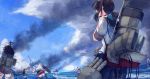  6+girls abukuma_(kantai_collection) aircraft arrow bow_(weapon) brown_hair clouds commentary_request day double_bun flight_deck fubuki_(kantai_collection) hair_rings highres holding_bow_(weapon) kantai_collection kongou_(kantai_collection) long_hair low_ponytail multiple_girls nontraditional_miko ocean outdoors pleated_skirt remodel_(kantai_collection) rigging school_uniform serafuku shiragiku1991 shirayuki_(kantai_collection) short_hair shoukaku_(kantai_collection) skirt sky smoke smokestack thigh-highs thigh_strap torpedo twintails weapon white_hair yumi_(bow) yuudachi_(kantai_collection) zuikaku_(kantai_collection) 