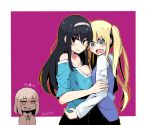  3girls blonde_hair blue_eyes blush blush_stickers drooling fang hairband highres hug kasumigaoka_utaha katou_megumi kion-kun multiple_girls red_eyes saenai_heroine_no_sodatekata sawamura_spencer_eriri smile twintails twitter_username yuri 