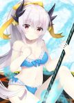  bikini blue_eyes blush fate/grand_order lancer_(kiyohime) long_hair ponytail white_hair 