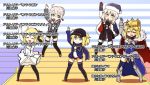  5girls ahoge arito_arayuru arm_up armor armored_dress artoria_pendragon_lancer_(fate/grand_order) black_bow black_jacket black_legwear black_shorts blonde_hair bloomers blue_eyes blue_jacket blush boots bow braid breasts cape cleavage commentary_request crown eyebrows_visible_through_hair fate/grand_order fate/unlimited_codes fate_(series) fur_trim gauntlets glasses gloves hair_between_eyes hair_bow hat heroine_x heroine_x_(alter) holding holding_microphone jacket kneehighs ladder large_breasts leg_garter long_hair long_sleeves looking_at_viewer microphone multiple_girls peaked_cap plaid plaid_scarf ponytail ribbon rojiura_satsuki_:_chapter_heroine_sanctuary saber saber_alter saber_lily sack santa_alter santa_costume santa_hat scarf semi-rimless_glasses shorts skirt smile striped striped_background striped_ribbon sweatdrop thigh-highs thigh_boots track_jacket translated underwear unzipped white_gloves white_hair yellow_eyes 