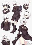  black_dress black_hairband blindfold blush boots breasts choker couple covered_eyes dress feather-trimmed_sleeves gloves hairband heart juliet_sleeves leotard long_sleeves medium_breasts mole mole_under_mouth nier_(series) nier_automata open_mouth pod_(nier_automata) puffy_sleeves robot short_hair silver_hair smile thigh-highs thigh_boots thighhighs_under_boots white_leotard yorha_no._2_type_b yorha_no._9_type_s 