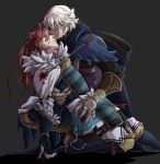  2boys armor arrow closed_eyes fire_emblem fire_emblem_if gloves injury kiss lilly0723euro multiple_boys tsubaki_(fire_emblem_if) unconscious yaoi zero_(fire_emblem_if) 