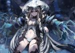  1girl absurdres breasts cleavage detached_sleeves haik highres jellyfish long_hair looking_at_viewer navel original personification red_eyes silver_hair solo thigh-highs 