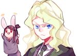  &gt;:/ 1girl :/ animal_ears blonde_hair blue_eyes diana_cavendish hand_puppet kagari_atsuko little_witch_academia long_hair milk_puppy necktie puppet rabbit_ears 