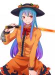  1girl blue_hair gradient_hair hinanawi_tenshi kuroi_no long_hair multicolored_hair over_shoulder red_eyes solo sword sword_of_hisou sword_over_shoulder tongue tongue_out touhou weapon weapon_over_shoulder 
