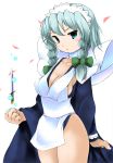  bad_id blue_eyes breasts cleavage cosplay costume hairband iroha iroha_(cosplay) izayoi_sakuya knife petals ribbon ribbons samurai_spirits short_hair sideboob silver_hair solo suzu_(pixiv) suzu_(suzuko) touhou 