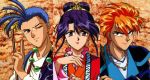  chichiri fushigi_yuugi highres monk nuriko one-eyed orange_hair purple_hair red_eyes scar staff tasuki tasuki_(fushigi_yuugi) trap 