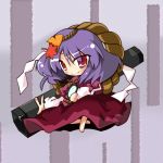 chibi leaf long_skirt purple_hair red_eyes rope skirt take_tonbo touhou yasaka_kanako