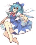  barefoot blue_hair bow cirno feet hair_bow ice lowres sketch solo tima touhou wings 