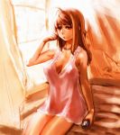  bow_(artist) breasts brown_hair cleavage large_breasts lingerie long_hair negligee original underwear 