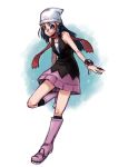  1girl boots hat hikari_(pokemon) long_hair pokemon simple_background skirt smile solo takanashi_ringo white_background 
