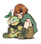  1girl gym_leader hug natane_(pokemon) pokemon pokemon_(game) pokemon_dppt smile takanashi_ringo turtwig 