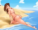  ass beach bikini breasts brown_hair lips side-tie_bikini swimsuit thighs 