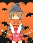  bat bats brown_eyes brown_hair halloween hat hidamari_sketch pumpkin pumpkins short_hair witch_hat yuko_(nyakkikki) yuko_(pixiv495246) yuno 