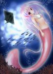  mermaid monster_girl multicolored_hair original purple_eyes scales shell shell_bikini underwater violet_eyes youkuzuri 