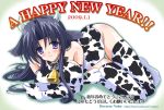  animal_ears bell bell_collar breasts collar cow_bell cow_ears cow_girl cow_print cowgirl elbow_gloves gloves horns kawana_misaki new_year one reverse_noise solo thigh-highs thighhighs yamu_(reverse_noise) 