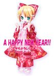  blonde_hair child fang green_eyes japanese_clothes kiira kimono kotoyoro new_year original short_hair 