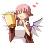 apron bad_id beer closed_eyes froth japanese_clothes lowres mystia_lorelei okamisty phantom2071 pink_hair short_hair smile solo touhou wings 