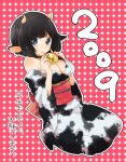  black_hair blue_eyes cow japanese_clothes matyinging new_year 