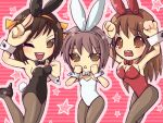  asahina_mikuru bad_id brown_hair bunny_ears bunnysuit hijikini nagato_yuki pantyhose purple_hair rabbit_ears suzumiya_haruhi suzumiya_haruhi_no_yuuutsu 