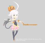  blue_eyes cat coffee final_fantasy final_fantasy_crystal_chronicles food_themed_clothes halloween highres kohana_(pixiv_18583) pixelated pumpkin pumpkins sherlotta sherlotta_(cat) thigh-highs thighhighs 