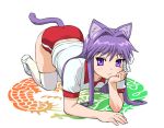  animal_ears buruma cat_ears clannad fujibayashi_kyou gym_uniform purple_eyes purple_hair tail thigh-highs thighhighs ueyama_michirou violet_eyes 
