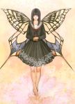  bad_id barefoot black_hair blue_eyes butterfly_wings original school_uniform serafuku skirt wings 