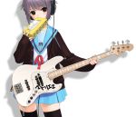  bass bass_guitar cardigan guitar headphones instrument nagato_yuki purple_hair sano_toshihide school_uniform short_hair skirt standing suzumiya_haruhi_no_yuuutsu thigh-highs thighhighs tissue_box tissue_princess tissuebox 