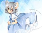  1girl abe_suke alternate_costume animal_ears blouse blue_skirt breasts dress green_hair grey_hair high-waist_skirt mouse_ears mouse_tail nazrin petticoat puffy_short_sleeves puffy_sleeves red_eyes sailor_collar sailor_dress short_sleeves silver_hair skirt small_breasts tail touhou white_blouse 