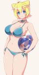  1girl :3 animal_ears ball beachball bikini blonde_hair blue_eyes breasts gj-bu highres kirara_bernstein kuro_mushi large_breasts navel o-ring_bikini short_hair side-tie_bikini solo swimsuit 