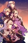  2boys 3girls armor blonde_hair brother_and_sister brothers camilla_(fire_emblem_if) cape elise_(fire_emblem_if) female_my_unit_(fire_emblem_if) fire_emblem fire_emblem_if grey_hair hair_over_one_eye headband highres leon_(fire_emblem_if) long_hair marks_(fire_emblem_if) multiple_boys multiple_girls my_unit_(fire_emblem_if) pointy_ears purple_hair short_hair siblings sisters smile tiara white_hair 