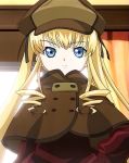  00s 1girl blonde_hair blue_eyes braid capelet curtains detective hat indoors long_hair long_sleeves looking_at_viewer red_shirt rozen_maiden screencap serious sherlock_holmes shinku shirt solo twin_braids twintails upper_body window 