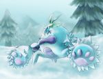  claws crab crabominable day no_humans outdoors pokemon pokemon_(creature) pokemon_(game) pokemon_sm ryusei0402 snow sunlight tree white_fur 