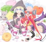  +_+ 2girls :o ankle_boots arm_support armlet bangs bare_back belt between_legs black_boots black_cloak black_gloves black_hat blonde_hair blue_eyes blue_hair boots broken_heart buttons candy cloak closed_mouth collarbone commentary_request confetti crop_top curly_hair demon_tail demon_wings eating elbow_gloves eyebrows_visible_through_hair eyelashes eyes_visible_through_hair fingerless_gloves food frilled_pillow frilled_skirt frills gloves hair_between_eyes hair_ornament hair_scrunchie hand_between_legs hat heart heart_pillow high_collar high_heel_boots high_heels holding holding_wand horizontal-striped_legwear imoyk jack-o&#039;-lantern jack-o&#039;-lantern_hair_ornament lagann lollipop long_hair looking_at_viewer looking_up lying mini_wings miniskirt multicolored_hair multiple_girls nia_teppelin on_side open_cloak open_mouth orange_eyes orange_scarf parted_bangs pillow pink_boots pink_shirt pink_skirt purple_boots purple_scrunchie raised_eyebrows redhead round_teeth scarf scrunchie shirt short_hair sitting skirt sleeveless star star_print striped striped_legwear stuffed_animal stuffed_toy swirl_lollipop tail teeth tengen_toppa_gurren_lagann thigh-highs thigh_boots two-tone_hair v-neck very_long_hair wand wariza wings wristband yoko_littner zettai_ryouiki 